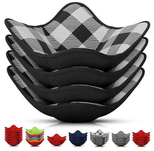 4-Piece Microwave Bowl Holder Set – 7.5x7.5 Microwave Bowl Holders for Hot Food, Black-and-White Checkered Fabric for Safe & Easy Handling – Machine Washable | Bowl Cozy for Hot Food; Padded Heat-Blocking Layers; for Soup, Ramen, Oatmeal & Reheats; Fits 6.5 In Bowls and 7.1 In Plates