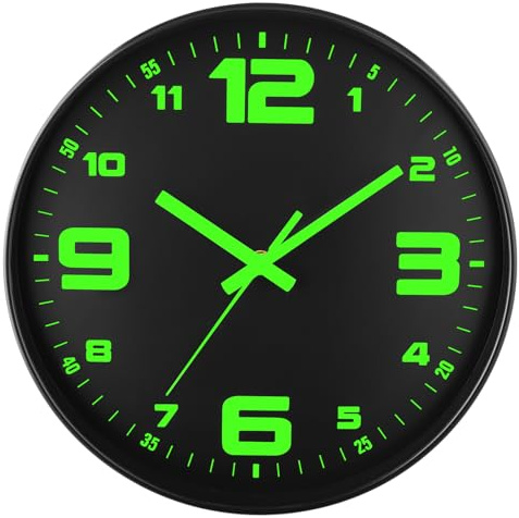 DIYZON Leuchtende Wanduhr, Geräuschlos, Nicht tickend, 25 cm, Nachtlicht-Wanduhren, Batteriebetrieben, Moderne Glas-beleuchtete Wanduhr, Dekorativ für Küche, Zuhause, Schlafzimmer, Büro
