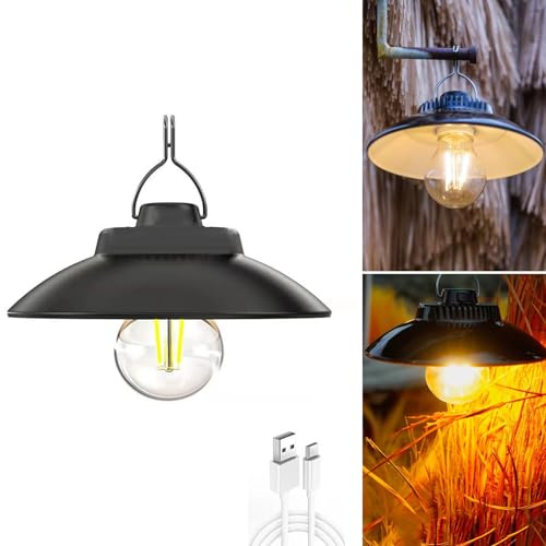 YZYOE LED Outdoor Solar Warmes Licht Camping Licht, Wasserdichte Solar und USB betriebene Retro Hof Beleuchtung, 2 Mode Tragbares Notlicht mit Haken.