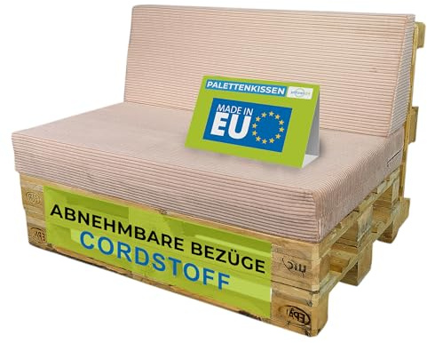 Pillows24 Palettenkissen 2er Set aus Cord, Abnehmbarer Bezug | Sitzkissen & Rückenkissen für Europaletten 120x80, Weiche Palettenauflage für Haus, Garten, Balkon, Made in EU, Rosa