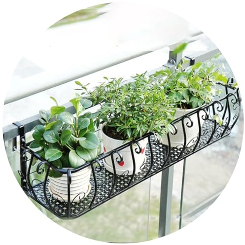 PEBFHSQW Jardinière Suspendue en Fer Forgé - Support À Fleurs pour Balcon, Clôture, Rebord De Fenêtre, Décoration pour Maison, Jardin, Café Et Bureau(Noir,28 * 100 * 20cm)