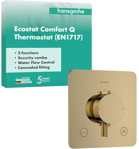 hansgrohe Ecostat Comfort Q - Thermostat Concealed with Security Combination, Thermostatic Mixer with Safety Stop at 40 °C, Thermostat, Mixer tap for 2 Functions, Polished Gold Optic, 33717990