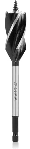 1PCS Brocas Profesionales para Madera 26mm x 165mm, Broca Autoalimentada con Vástago Hexagonal de 1/4 Pulgada, Broca Espiral de Acero al Carbono para Perforaciones Precisas y Rápidas en Madera