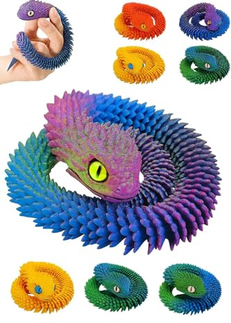 Novaease 3D Printed Snake, Mystery Articulated Crystal Snake Dragon Fidget Toys, 3D Print Toy for Kid Teen Boy Girls - 30cm Snake