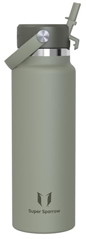 Sparrow Edelstahl Trinkflasche 1.2L Thermosflasche mit Strohhalm FlexDeckel | Isolierbecher Thermosflasche Wasserflasche Edelstahl, Auslaufsicher & Spülmaschinenfest, BPA-frei, Heiß & Kalt für Alltag