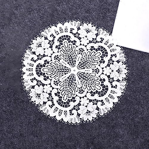 Aniyan 2 Stück 27 cm Runde Spitzendeckchen, Wasserlösliche Spitze Tischsets für Küche und Esszimmer, Elegante Tischdecke mit Stickerei (Weiß)