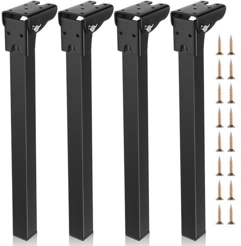 14 Folding Table Legs, Heavy Duty Metal Furniture Legs Replacement, 4 Pcs | DIY Foldable Camping Desk Hardware with Locking Hinges and Mounting Screws, for Sofa Dresser RV Coffee Table - Matte Black