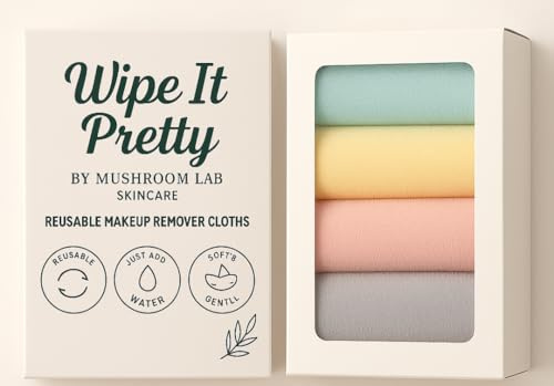 Reusable Makeup Remover Cloths (4 Pack) – Microfibre Face Cloths Remove Makeup With Just Water – Eco Friendly, Washable Cleansing Cloth – Sensitive Skin – Wipe It Pretty