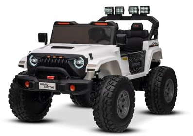 Beneo Motors 4x4 Kinder Elektroauto 24V – 2-Sitzer OFFRIDE, 4×55W Motor, Lithium-Akku, große Eva-Räder, LED-Lichter, MP3 USB/AUX, Fernbedienung, elektrisches Kinderauto 3–8 Jahre, weiß