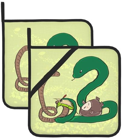 HYTTER Set di 2 presine quadrate isolate con semi di girasole e lombrichi, motivo serpente, 20,3 x 20,3 cm, antiscottatura e termoisolanti, impermeabili