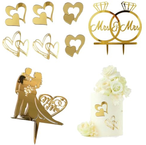 AEKZOX Décoration de gâteau de mariage en acrylique, 8 pièces, figurine gateau et topper mariage, cake topper personnalisé, cupcake à paillettes, pour fiançailles, anniversaire de mariage