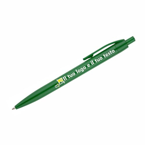 100 Penne a Sfera Personalizzate con Logo e Testo Stampa UV a Colori di Alta Qualità Ideali per Aziende Eventi e Regali (Verde)