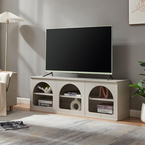 [en.casa] Mobile Porta TV da Terra con Ripiano Interno e Fori Passacavo Armadio Basso Contenitore Stand Centro Multimediale 140 x 38 x 48 cm Soggiorno Salotto - Grigio