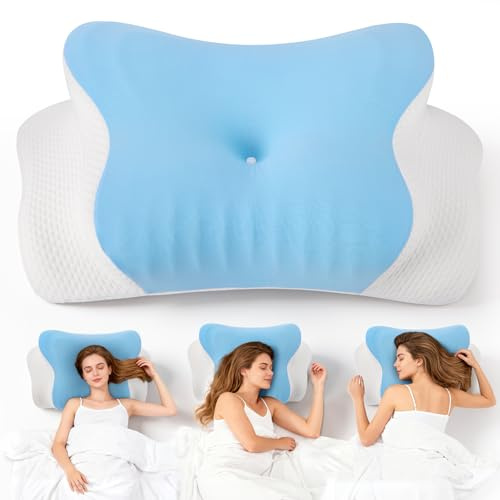 TLPEMN Oreiller Ergonomique Cervical, Oreiller Memoire Forme Anti-ronflementspour la Nuque, Coussin pour Dormir sur Le côté, Le Dos et Le Ventre, 62x37x9/14cm