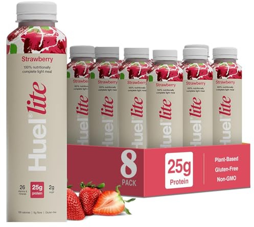 Huel Lite Ready to Drink, 8 x 500ml Bottles, Strawberry Flavour 25g Protein Shake, 190 Calories Meal Replacement Shake, Low Sugar, High Fibre, Vegan Protein Drinks with 26 Vitamins & Minerals