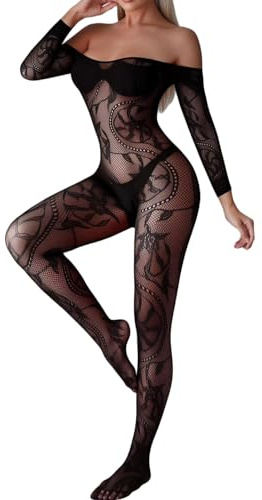 CZSABXY Womens Fishnet Bodysuit Lace Jumpsuit Fishnet Lingerie Mesh Body Stockings Rave Outfits For Women Clubwear Underwear
