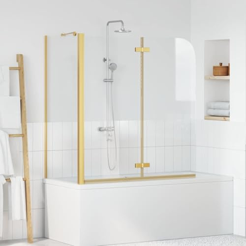 Ombrello doccia da bagno oro 120 x 68 x 130 cm in vetro di sicurezza con telaio in alluminio, separatore bagno regolabile per vasca da bagno design minimalista