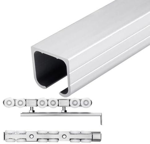 Sliding Door kit Track Rail Commercial Grade Hanging Door Track & Rollers, Replacement Tracks Sliding Closet Bypass Doors Thick, Easy Install & Cut to Size