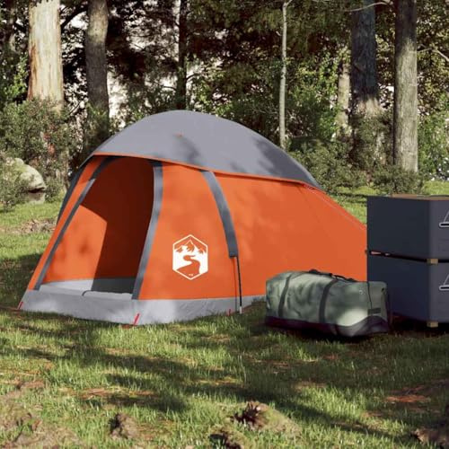 Kuppel-Campingzelt 1 Person Grau und Orange aus 185T Polyester mit PU-Beschichtung, wasserdicht und Winddicht, 130x250x97 cm, leichtes Trekkingzelt mit Tragetasche für Outdoor, Wandern