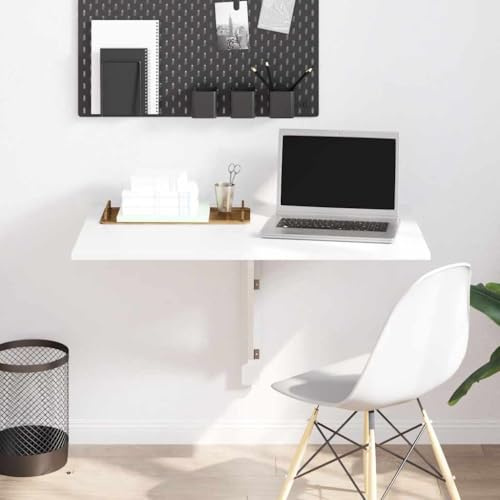 KTPRTOCK Wandklapptisch Weiß 100x60 cm | Platzsparend, Dreieckiger 90-Grad-Rahmen, Für Küche, Schreibtisch, Höhenverstellbar