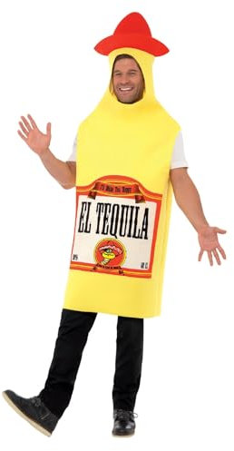 Smiffys Tequila Bottle Costume, Yellow with Tabard, Funny Fancy Dress, Comedy Dress Up Costumes
