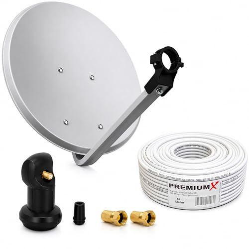 PremiumX Camping Sat Anlage 45cm Schüssel Antenne Spiegel Single LNB 4K 10m Koaxialkabel 2X F-Stecker