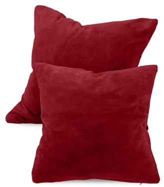 npluseins 2er Pack Coral-Kuschel-Fleece Kissenhüllen, 50 x 50 cm, Burgund | Öko-Tex Standard 100, verdeckter Reißverschluss, flauschig weich, pillingarm, waschbar bis 40 °C, schnelltrocknend