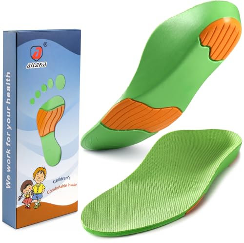 Ailaka Kids Orthotic Cushioning Arch Support Shoe Insoles, Children Pu Foam Inserts for Flat feet, Plantar Fasciitis, Feet Heel Pain Relief, Green, 12.5 UK Child-1 UK/EU 31-33 / CN 30-32
