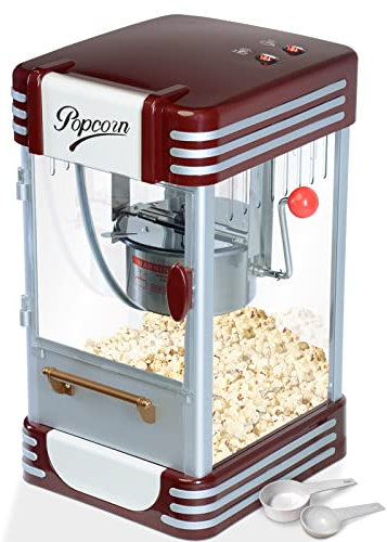 Máquina para Palomitas - con Olla Extraíble de Acero de Capacidad 50g y Cuchara Dosificadora, 330-360W, 200g/10min, 60L/h - Pop Corn Retro, Palomitero Vintage