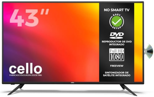 Cello C4320FDE TV LED Full HD de 43 con DVD Integrado, Triple sintonizador DVB-T2/C/S2, grabación USB y HDMI, no Smart TV