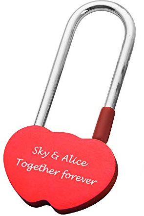 Personalised Engraved Bridge Long Shackle Padlock Double Heart Shape 4 Color Lock Wedding Anniversary Birthday Mothers Day (red)