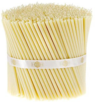 Danilovo 50 Stück Weiß Bienenwachs Kerzen - Orthodoxe Kerzen für Gebet, Rituals, Tischdeko Hochzeit - Ungiftig, Ruß - Tropffrei, Lang, Nachhaltige Produkte, N140, Höhe: 15 cm, Ø 5 mm