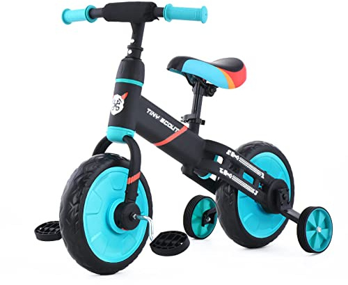 UBRAVOO Balance bike da 12 '' per bambini da 3, 4, 5, 6 anni, bambina, bicicletta da passeggio per bambini 4 in 1 con ruote e pedali da allenamento, montaggio facile (JL102, blu)