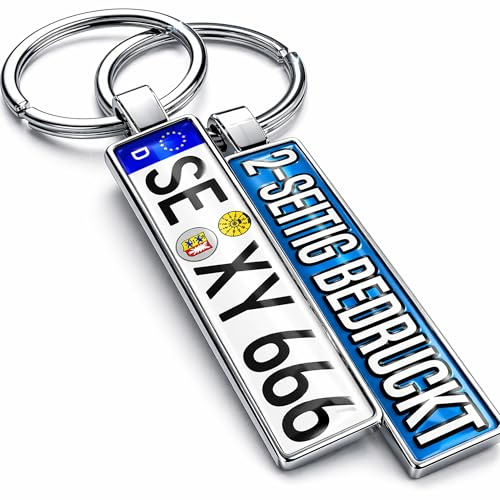 Personalisierter Kennzeichen-Schlüsselanhänger beidseitig mit Name Foto Bild Wunschtext gestaltet, Minischild Auto Nummernschild Metall Anhänger als Führerschein Geburtstag Geschenk für Autofahrer