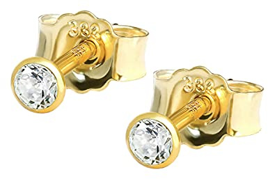 NKlaus Ohrstecker 333er Gelbgold 8 Karat Zirkonia weiß 2–5mm 2 Stück | Für Damen, Herren und Kinder