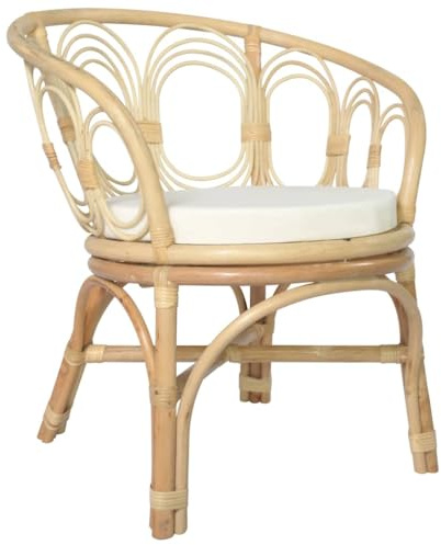 vidaXL Esszimmerstuhl mit Auflage, Küchenstuhl Essstuhl mit Armlehnen, Stuhl Sessel Esszimmer Küche, Rattansessel Rattanstuhl, Natur Rattan Leinenbezug
