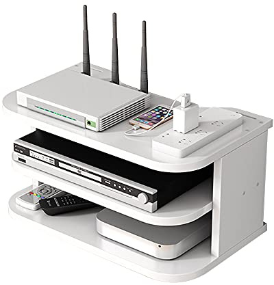 Hggzeg WiFi Router Storage Box Floating Shelves TV Set-Top Rack, Wall-Mounted Multi-Layer Cable Management Storage Shelf for Wall Decoration (jl04, White)