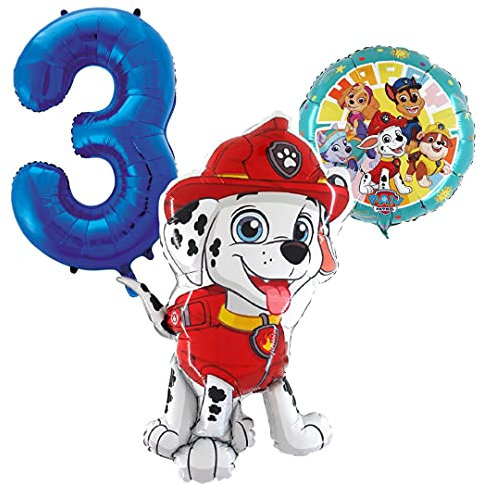 Marshall Paw Patrol Ballonset Ballon mit blauer Zahl 3 Kindergeburtstag Heliumgeeignet Deko Kindergeburtstag Partygeschirr Dekoration für Geburtstag Party Mottoparty Motto Luftballons