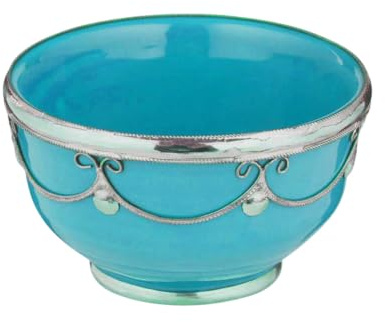 Orientalische Keramikschale Keramikteller Rund Miranda Blau Ø 11cm Groß | farbige marokkanische Keramik Schale Teller aus Marokko | Orient große Keramikschalen flach Geschirr orientalisch handbemalt