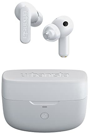Urbanista Atlanta Hybrid Active Noise Cancelling Wireless Earbuds, Deep Bass Splash Resistant Headphones, Bluetooth Multipoint Earphones, Transparency Mode, Wireless Charging Case, Pure White