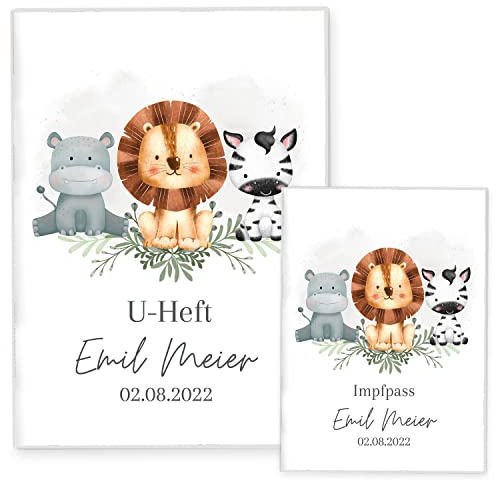 Cozy Racoon U-Heft- und Impfpasshülle mit Personalisierung| 3- teiliges Set | Hochwertige Hülle für Untersuchungsheft und Impfpass Deines Kindes | Wilde Freunde (mit Personalisierung)