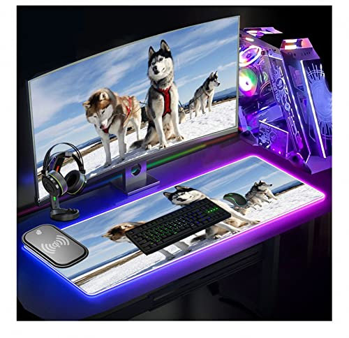 AXTMR 15W RGB Luminous Wireless Charging Gaming Mouse Pad, Super Large Office Fast Charging Desk Pad, With Fingerprint Touch Sensor,style2,40 * 90cm