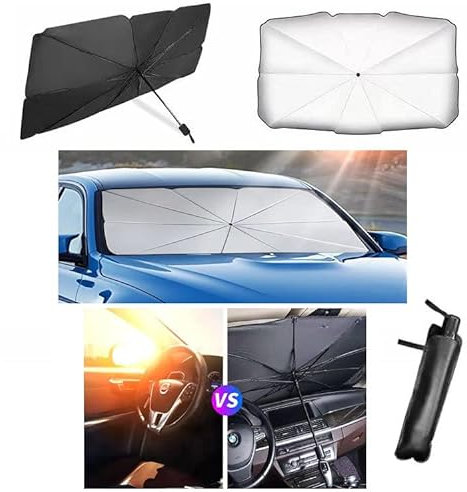 Car Windshield Sunshade Umbrella - Foldable Windscreen Sun Shade Blocks UV Ray, 140cm x 78cm Large