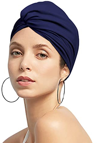Dam veckat tyg badmössa turban stil simbassäng strand surfing bad duschmössa elastiska öron skydd mjukt kors mössa huvudbonad kemo natt sovhatt enfärgad för långt kort hår