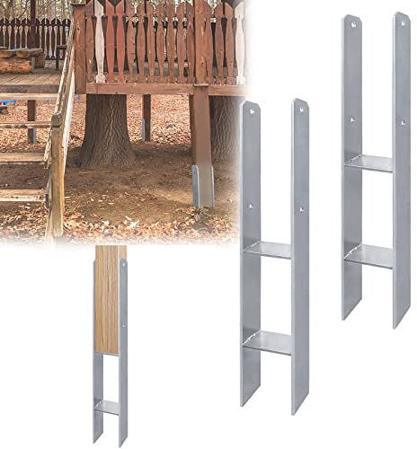 JOIEYOU H Ancla para postes, 4 anclajes galvanizados en caliente, diseño de anclaje de suelo para postes, zapato en H, grosor del material: 5 mm (81 x 600 mm)