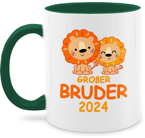 Tasse Tassen 325ml - Großer Bruder 2025 mit Löwen - 325 ml - Dunkelgrün - tasse+großer+bruder big brother geschwister groß geschenk fuer den grossen große brüder großen für bruder