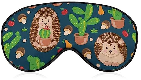 Lustige Schlafmaske für Damen und Herren, Kaktus-Pilz-Igel, weiche Augenbinde, Augenmaske zum Schlafen, verstellbares Gummiband, Verdunkelungs-Schlafbezug, Augenschutz für Reisen, Schlafen, Nickerch