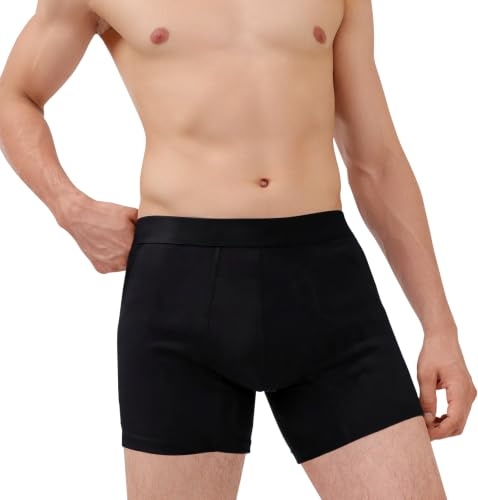 AIRCUTE Washable Absorbency Incontinence Underwear for Men, 6 Inseam Urinary Protective Boxer Briefs for Bladder Leaks 60ML (Large, Black)