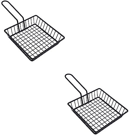 OQHAIR 2pcs Snack Basket Turkish Food Veggie Platter Mini Griddle Turkey Fryer Basket Deep Fry Serving Basket Stainless Frying Pan Food Serving Basket Chips Holders Kitchen Gadget Square