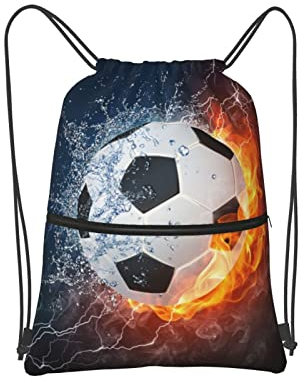 SJOAOAA Drawstring Bag Football In Water And Fire Drawstring Zipper Backpack Water Resistant String Bag Sports Sackpack Gym Sack With Side Pocket For Men Women